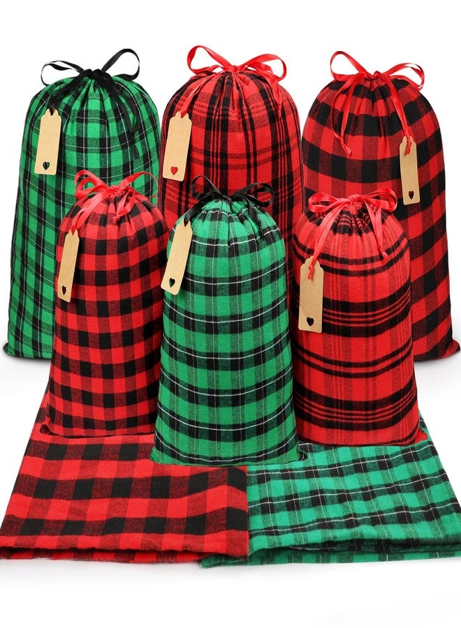 HRX Package Big Fabric Christmas Gift Bags 20x15 15x12inch, 6pcs Cotton Gift Wrapping Sacks Cloth Pouches for Xmas Presents Party Favor - Image 1